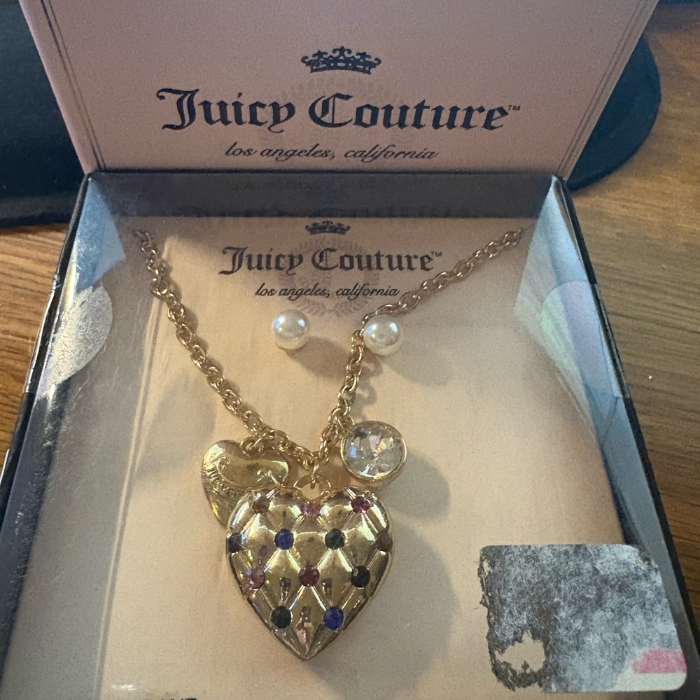 Juicy Couture Gold Heart Pendant Necklace with Multicolor Gem Accents - Picture 2 of 4